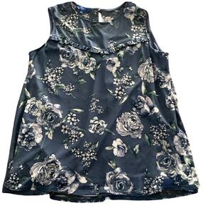 Apt. 9 Floral Semi Sheer & Lined Blue Gray Green Sleeveless Pullover Women Top L